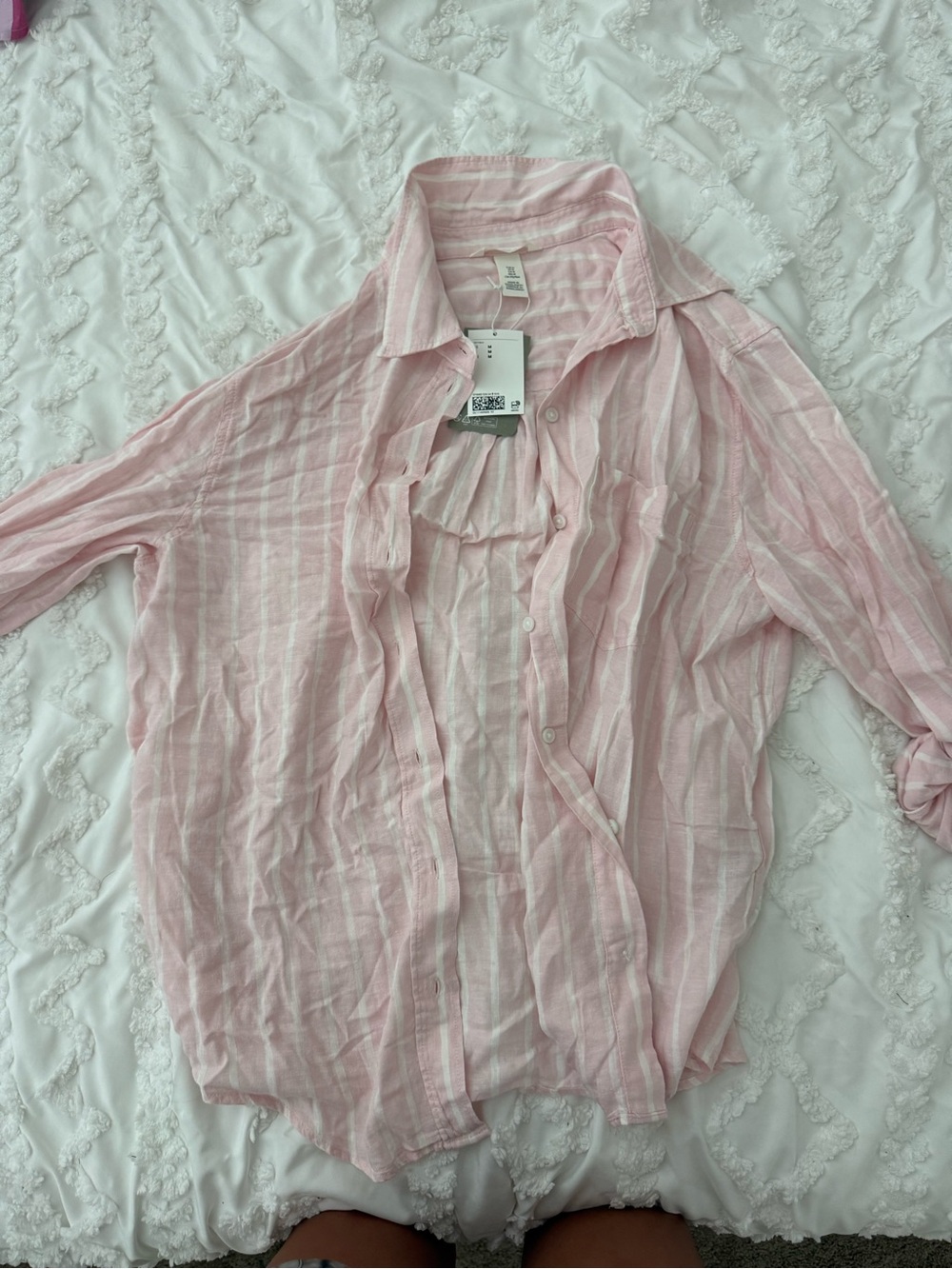 women’s Lightweight Pink Striped Button-Up Shirt